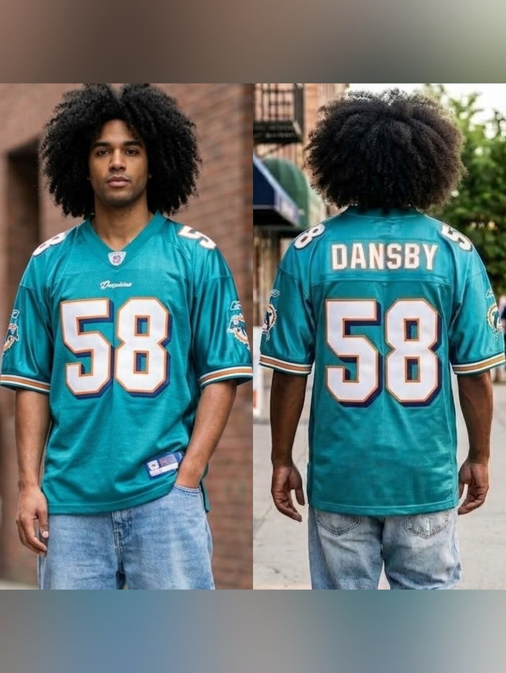 Reebok NFL Miami Dolphins metallic green orange DANSBY 58 jersey size 52 NWOT
